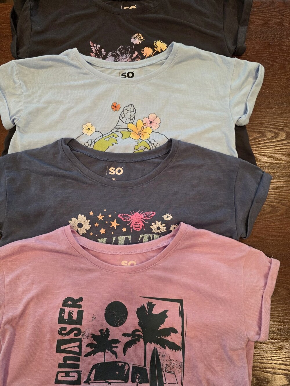 SO Girls Kohls XL Lot Of 4 Cuff Sleeve Graphic Tees